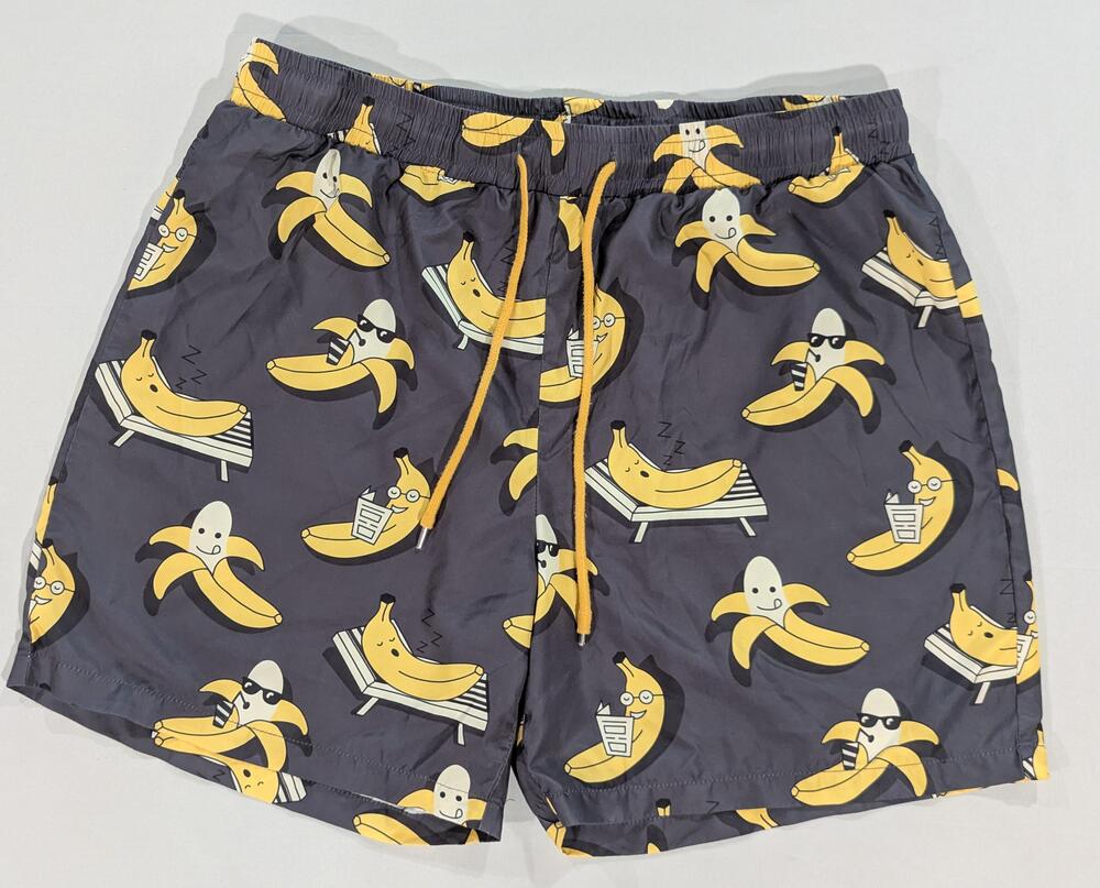 SHEIN Swim Shorts Mens L Multicolor Banana Print Drawstring Beach Trunks